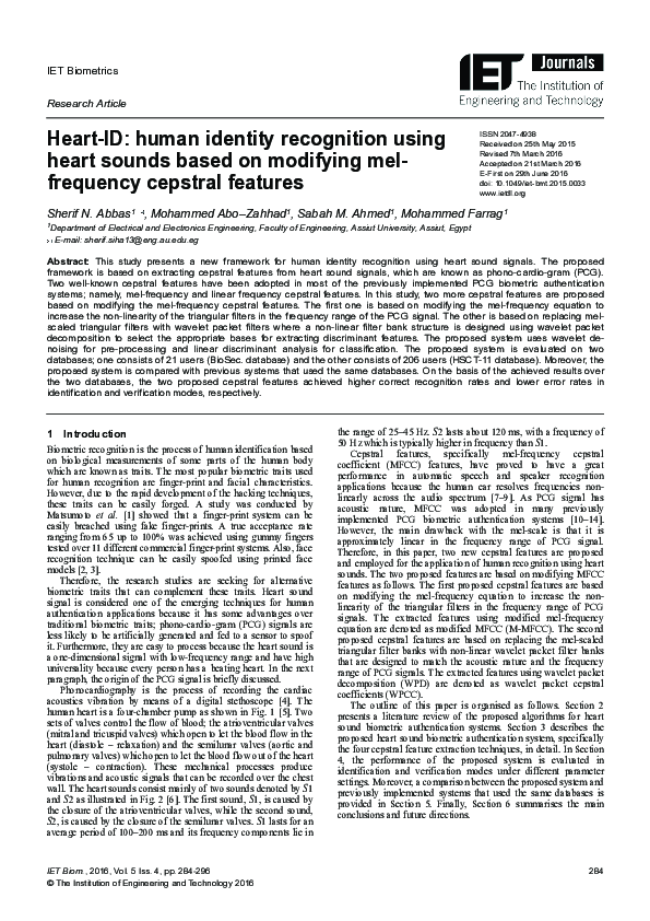 (PDF) Heart‐ID: human identity recognition using heart sounds based on ...