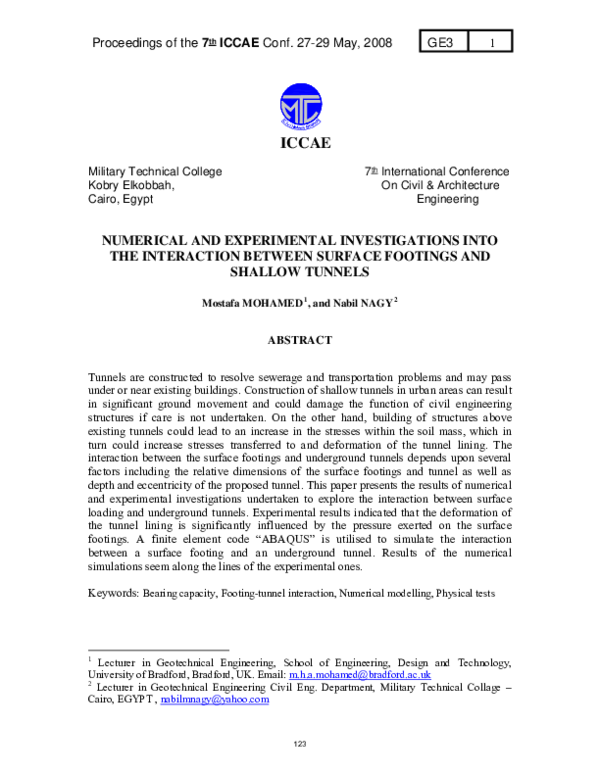 (PDF) Numerical and Experimental Investigations Into the Interaction ...