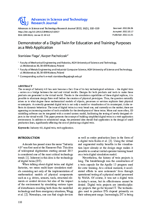 (PDF) Demonstrator of a Digital Twin for Education and Training ...