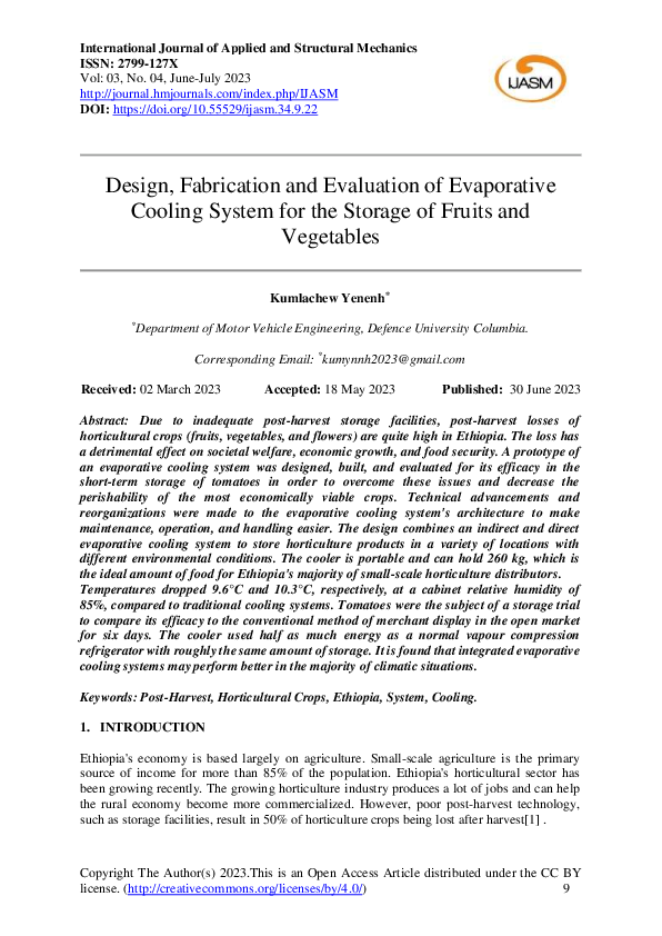 (PDF) Design, Fabrication and Evaluation of Evaporative Cooling System