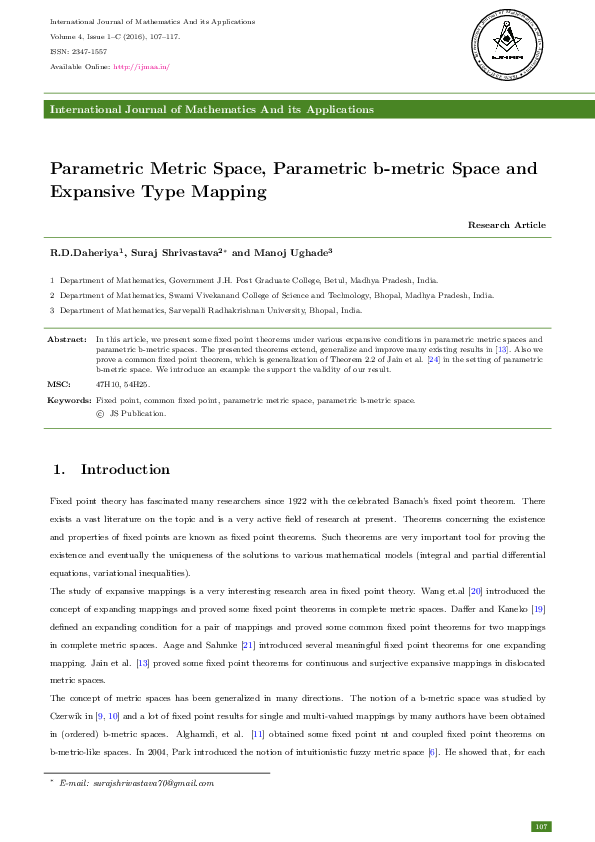 (PDF) Parametric Metric Space, Parametric b-metric Space and Expansive ...