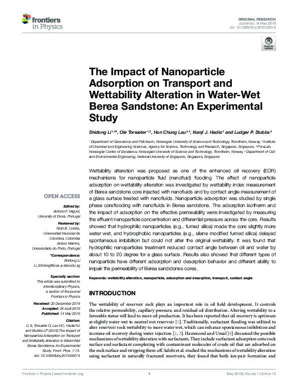 (PDF) The Impact of Nanoparticle Adsorption on Transport and ...