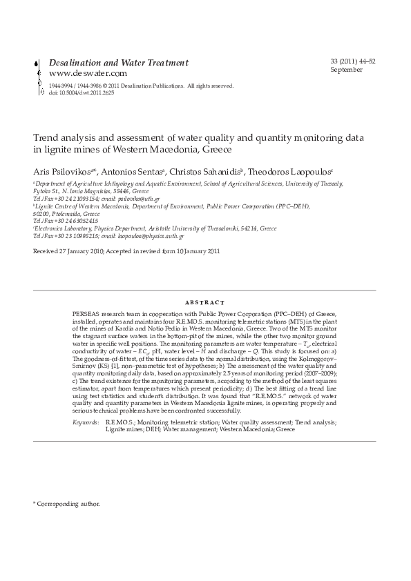 (PDF) Trend analysis and assessment of water quality and quantity ...