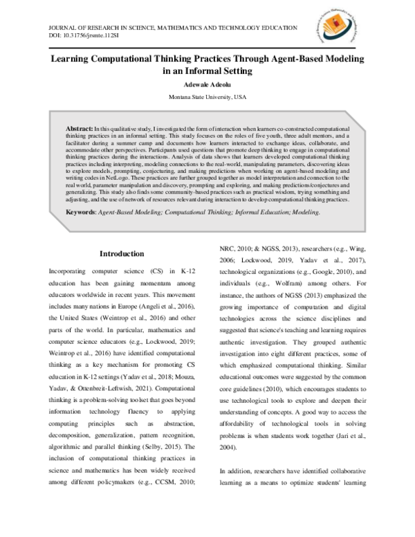 (PDF) Learning Computational Thinking Practices Through Agent-Based ...