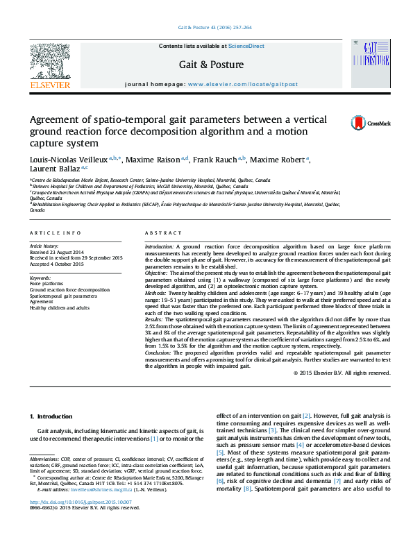(PDF) Agreement of spatio-temporal gait parameters between a vertical ...