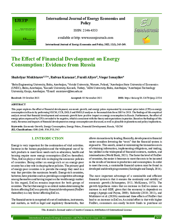 (PDF) The Effect of Financial Development on Energy Consumption ...