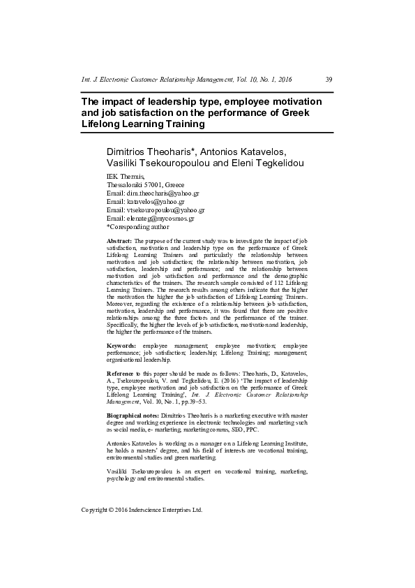 (PDF) The impact of leadership type, employee motivation and job ...