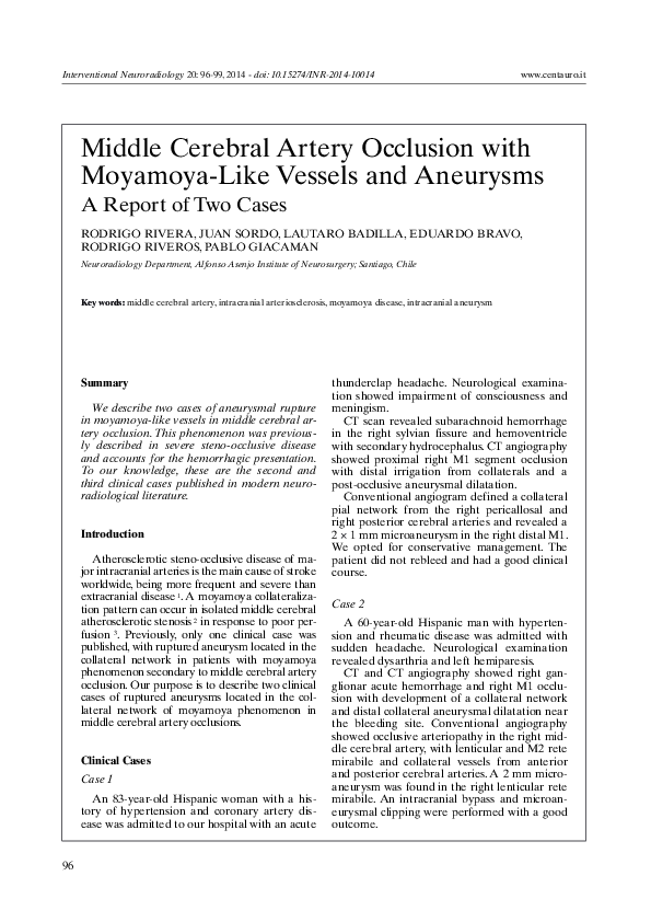 (PDF) Middle Cerebral Artery Occlusion with MoyamoyaLike Vessels and