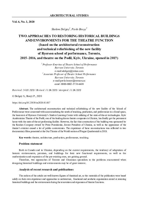 (PDF) Two Approaches to Restoring Historical Buildings and Environments ...