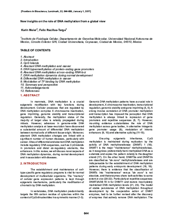(PDF) New insights on the role of DNA methylation from a global view