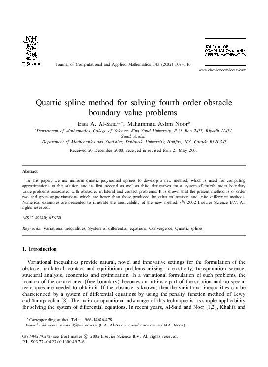 (PDF) Quartic spline method for solving fourth order obstacle boundary ...
