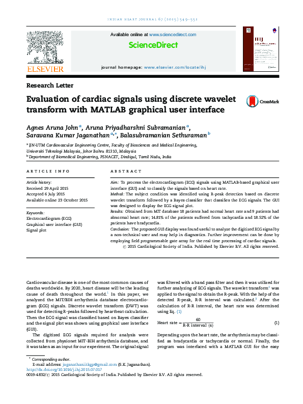 (PDF) Evaluation of cardiac signals using discrete wavelet transform ...