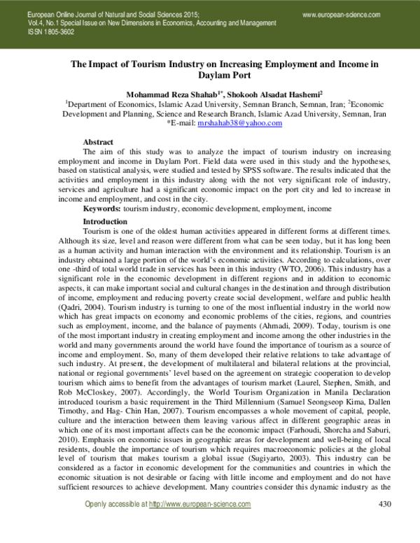 (PDF) The Impact of Tourism Industry on Increasing Employment and ...