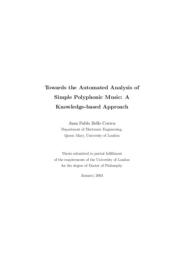 (PDF) Towards the Automated Analysis of Simple Polyphonic Music: A ...