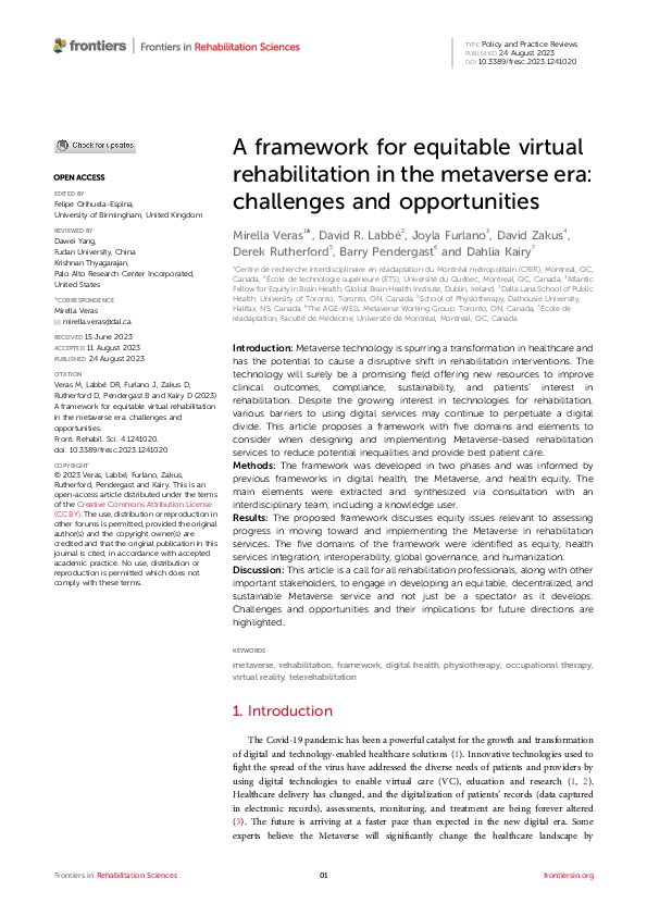 (PDF) A framework for equitable virtual rehabilitation in the metaverse ...