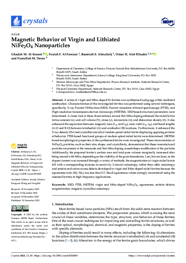 (PDF) Magnetic Behavior of Virgin and Lithiated NiFe2O4 Nanoparticles