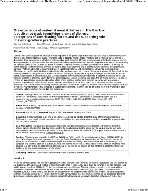 (PDF) The experience of maternal mental distress in The Gambia: A ...