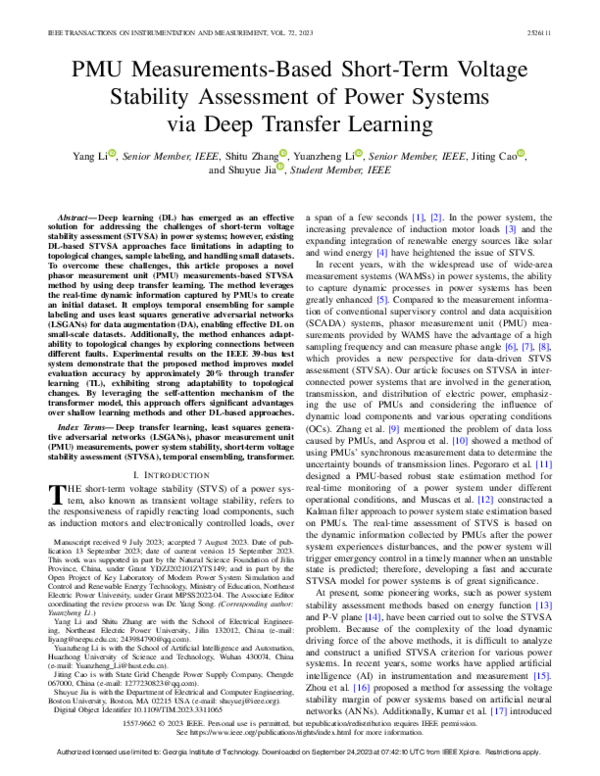 (PDF) PMU Measurements-Based Short-Term Voltage Stability Assessment of ...