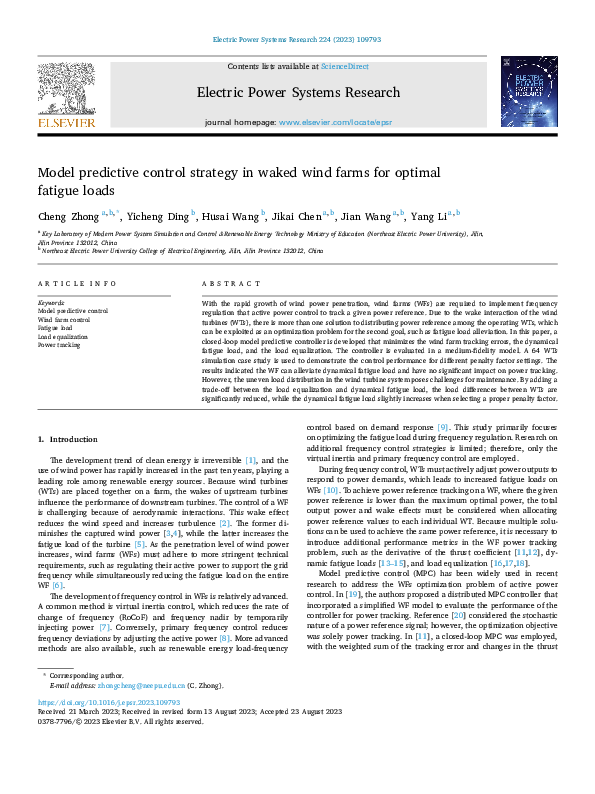 (PDF) Model predictive control strategy in waked wind farms for optimal ...