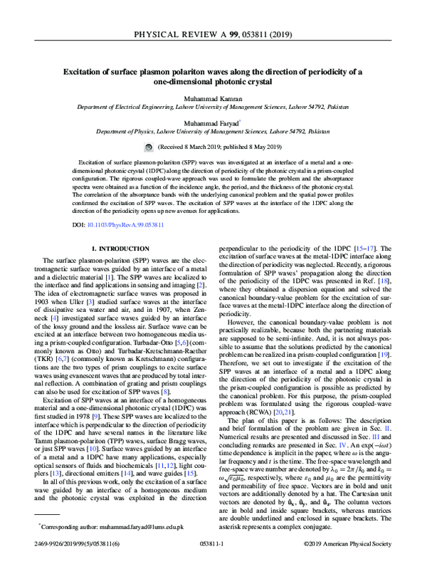 (PDF) Excitation of surface plasmon polariton waves along the direction ...