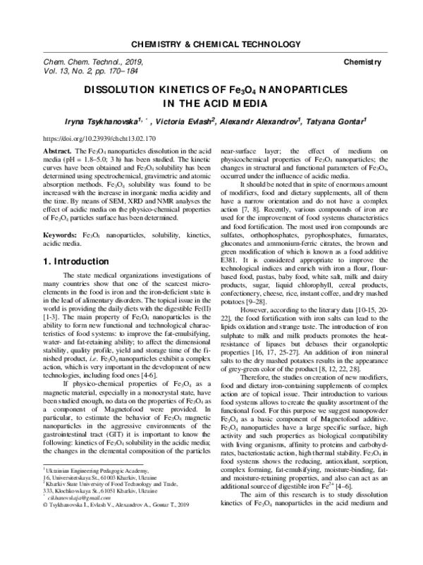 (PDF) Dissolution Kinetics of Fe3O4 Nanoparticles in the Acid Media