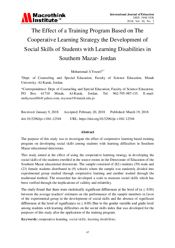 (PDF) The Effect of a Training Program Based on The Cooperative ...