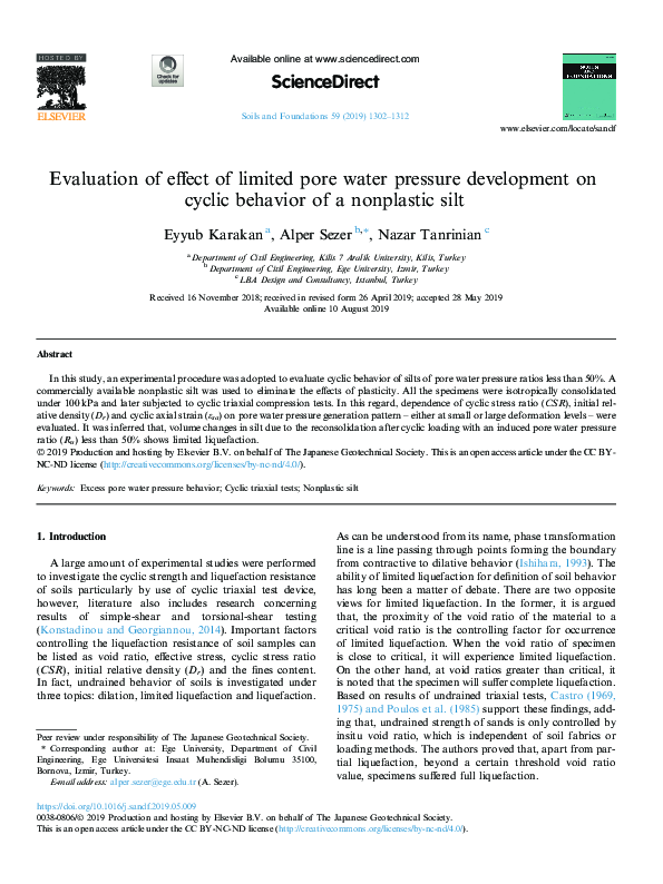 (PDF) Evaluation of effect of limited pore water pressure development ...