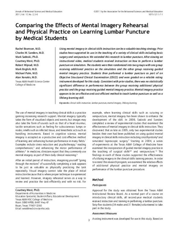 (PDF) Comparing the Effects of Mental Imagery Rehearsal and Physical ...