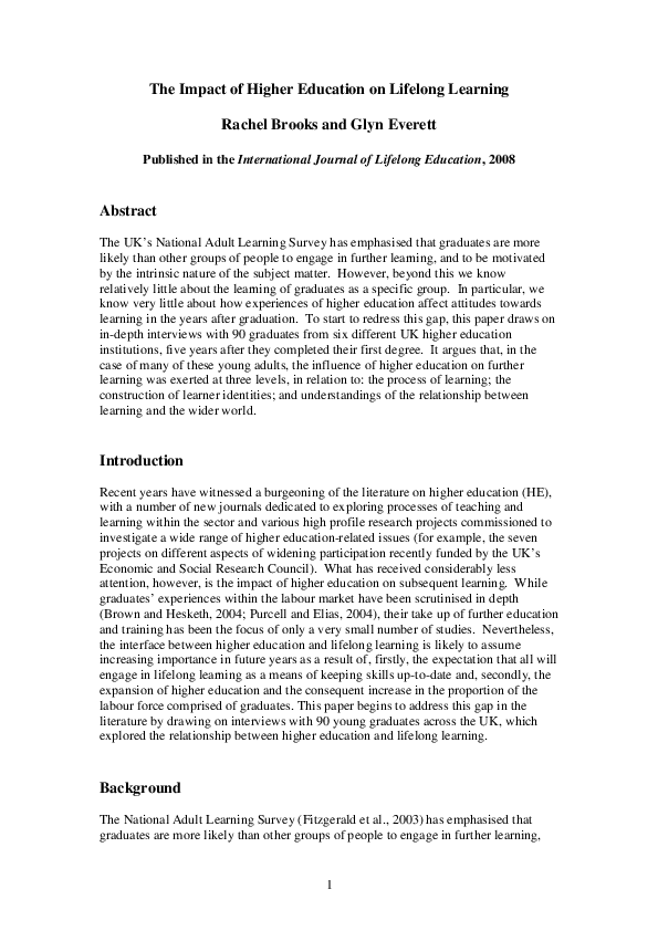 (PDF) The impact of higher education on lifelong learning