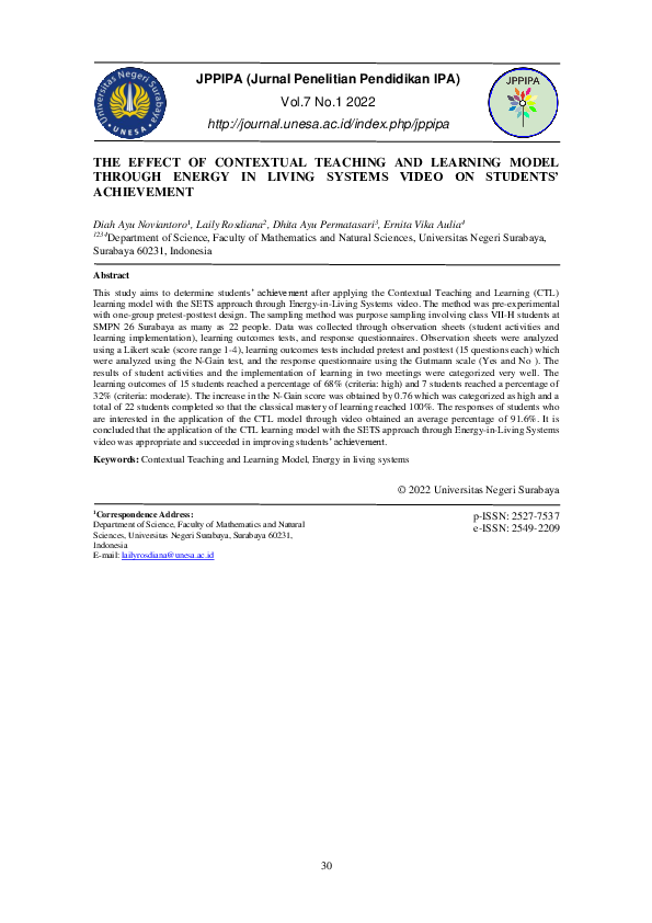 (PDF) The Effect of Contextual Teaching and Learning Model Through ...
