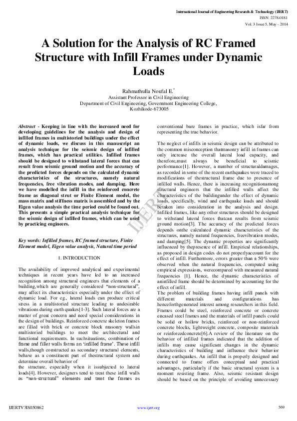 (PDF) A Solution for the Analysis of RC Framed Structure with Infill ...