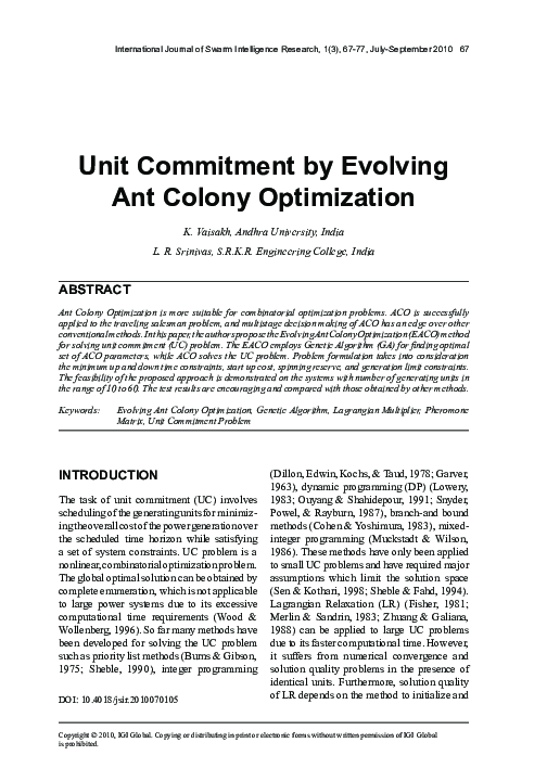 (PDF) Unit Commitment by Evolving Ant Colony Optimization