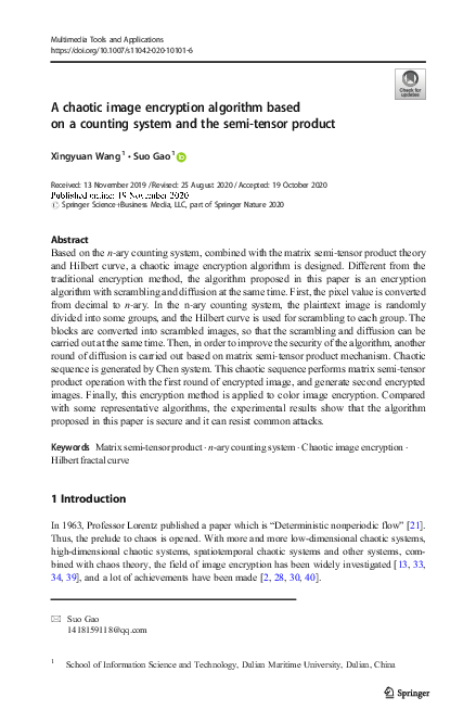 (PDF) A chaotic image encryption algorithm based on a counting system ...