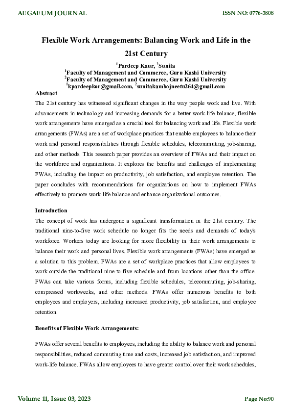 (PDF) Flexible Work Arrangements: Balancing Work and Life in the 21st ...