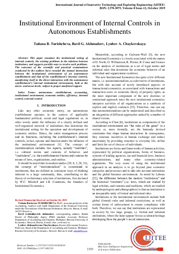 (PDF) Institutional Environment of Internal Controls in Autonomous ...