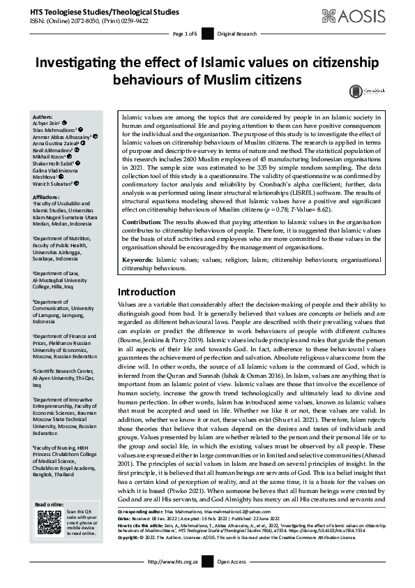 (PDF) Investigating the effect of Islamic values on citizenship ...