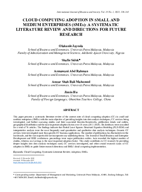 (PDF) Cloud Computing Adoption in Small and Medium Enterprises (SMEs ...