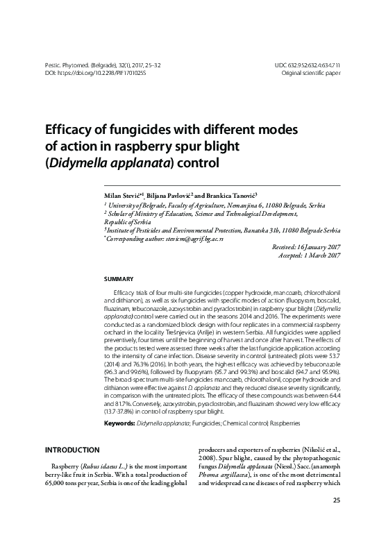 (PDF) Efficacy of fungicides with different modes of action in ...