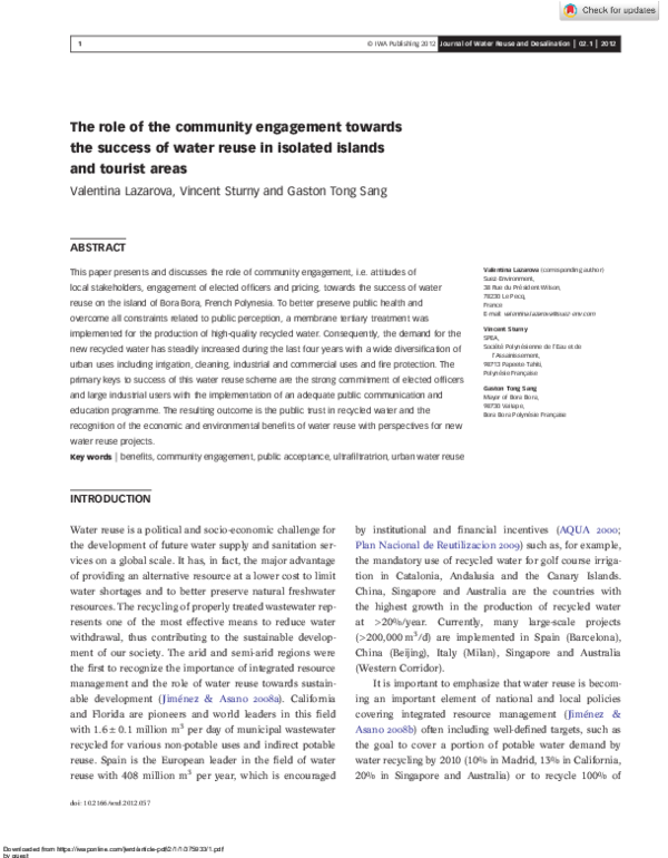 (PDF) The role of the community engagement towards the success of water ...