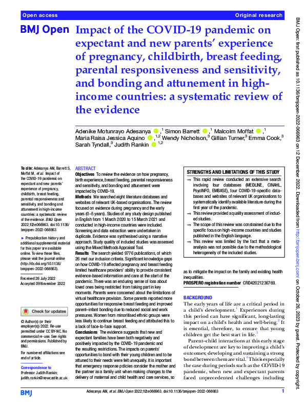 (PDF) Impact of the COVID-19 pandemic on expectant and new parents ...