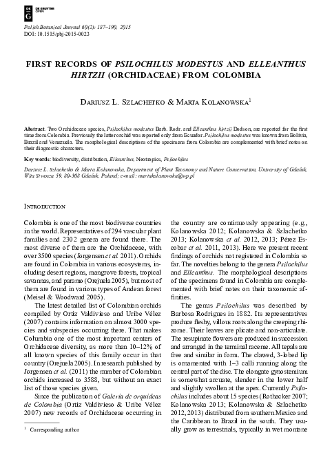(PDF) First Records Of Psilochilus Modestus And Elleanthus Hirtzii ...