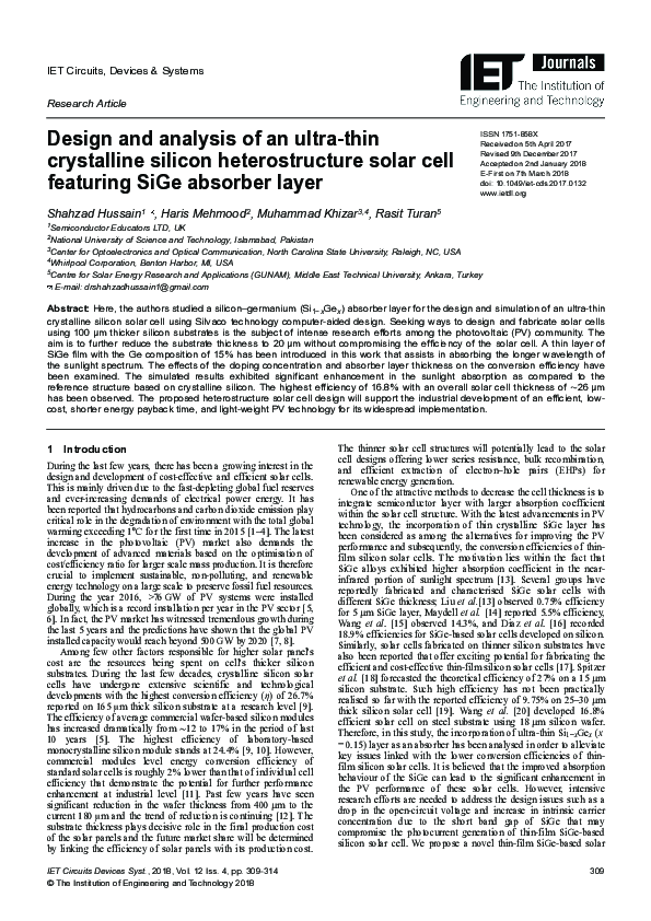 (PDF) Design and analysis of an ultra‐thin crystalline silicon ...