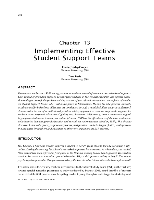 (PDF) Implementing Effective Student Support Teams