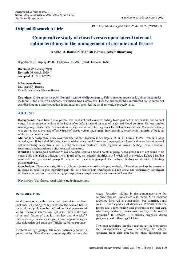 (PDF) Comparative study of closed versus open lateral internal ...