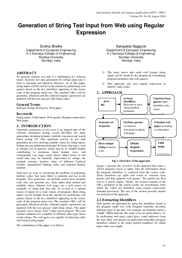 (PDF) Generation of String Test Input from Web using Regular Expression