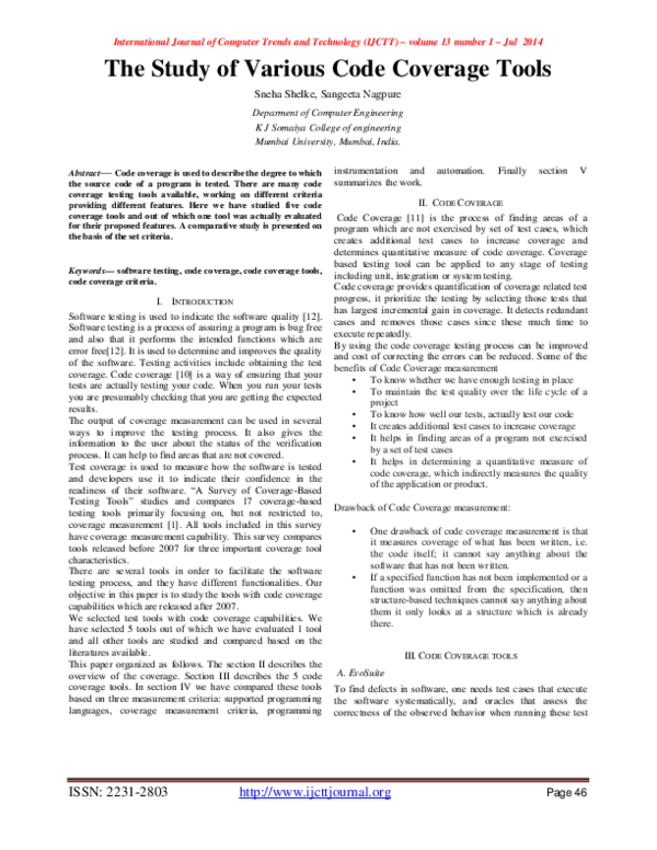 (PDF) The Study of Various Code Coverage Tools