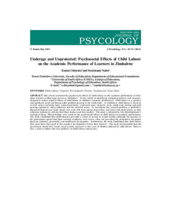 (PDF) Underage and Unprotected: Psychosocial Effects of Child Labour on ...
