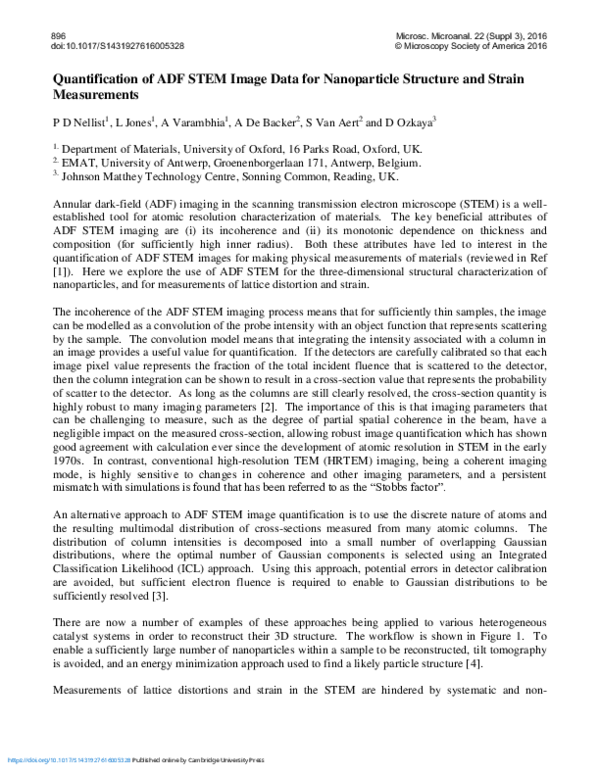 (PDF) Quantification of ADF STEM Image Data for Nanoparticle Structure ...