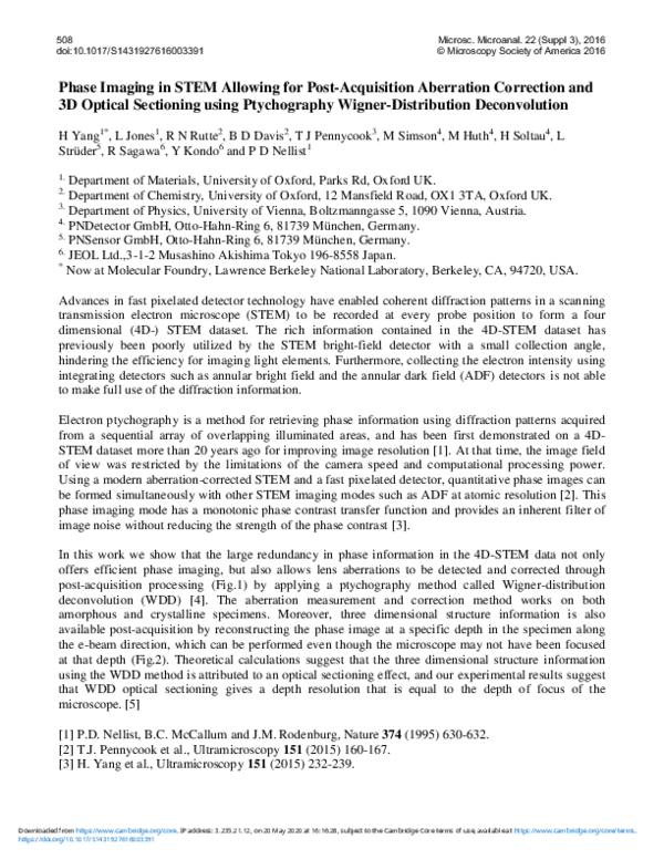 (PDF) Phase Imaging in STEM Allowing for Post-Acquisition Aberration ...