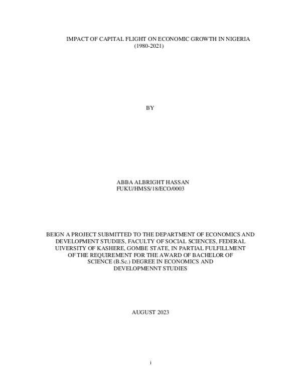 (PDF) IMPACT OF CAPITAL FLIGHT ON ECONOMIC GROWTH IN NIGERIA (1980-2021